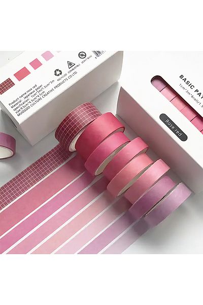 GUGUK 8 Colored Rose Red Washi Tape - Sticky Note (Ggk-Pc014)