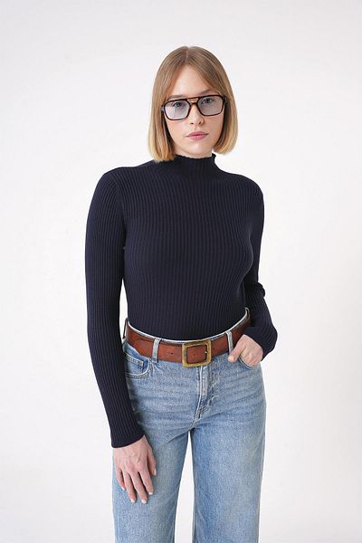 CHUBA Navy Blue Turtleneck Ribbed Knitwear Sweater - Soft Texture 25W3011
