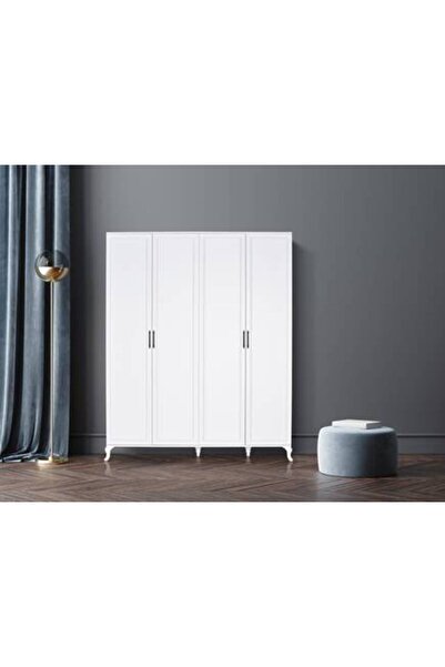 Adore Mobilya Country 4 Kapaklı Gardırop-Mat Lake Beyaz 180x224x62 cm GxYxD
