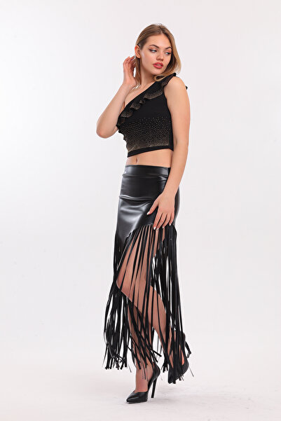 Sense Tasseled Leather Skirt| Etk33848 Black
