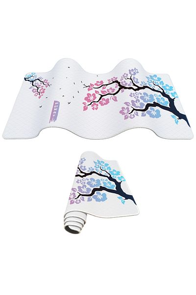 PORGE Sakura Gamer - لوحة ماوس ألعاب بيضاء مقاس 90x40 XXL، تصميم زهر الكرز