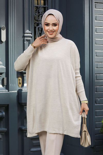 Neva Style Poncho tricotaj bej 3399BEJ - Design Hijab