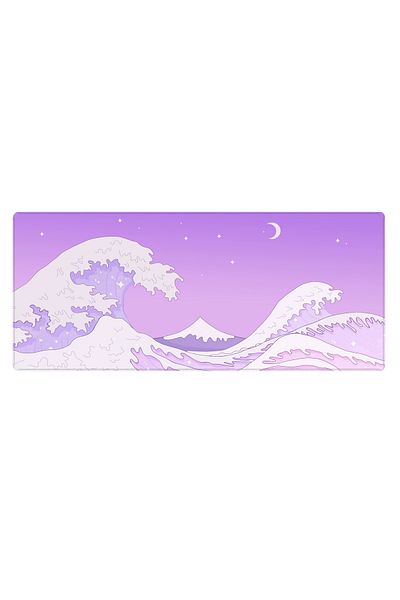 PORGE لوحة ماوس للألعاب مقاس 90x40 Xxl Big Purple Waves Gamer Mousepad