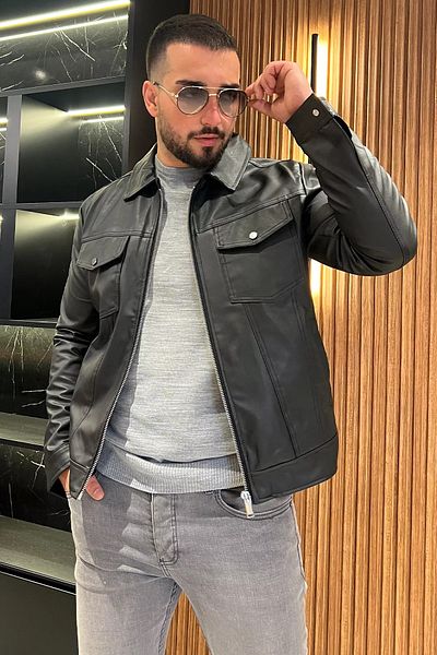 MİSHAR İTALİA Мъжко яке от изкуствена кожа с цип и черно подплата