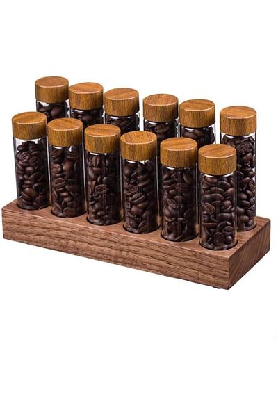 MIBRU Coffee bottles set 12pcs with wood base