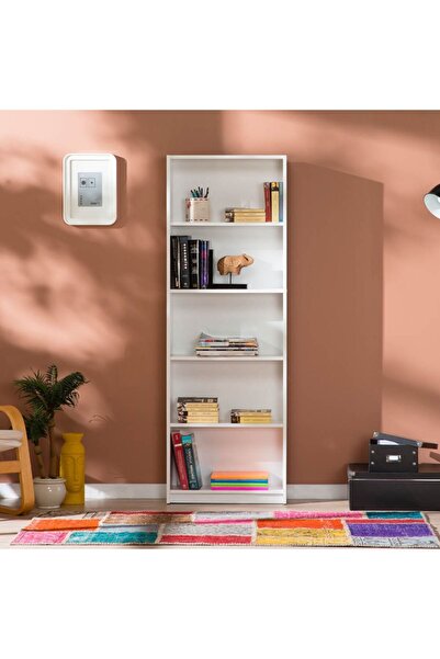 Adore Mobilya Max 5 Raflı Kitaplık - Mat Beyaz 58x170x23 Cm (GXYXD)