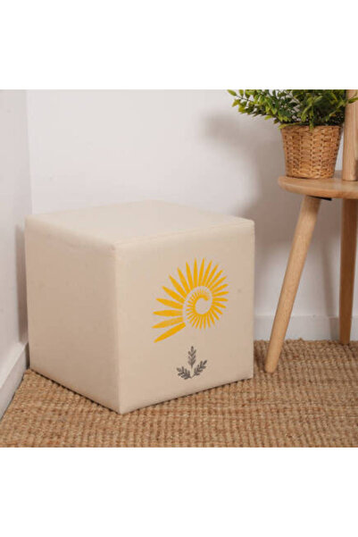 Adore Mobilya Grey Puf-Gri/Sarı Baskılı 40x40x40 cm