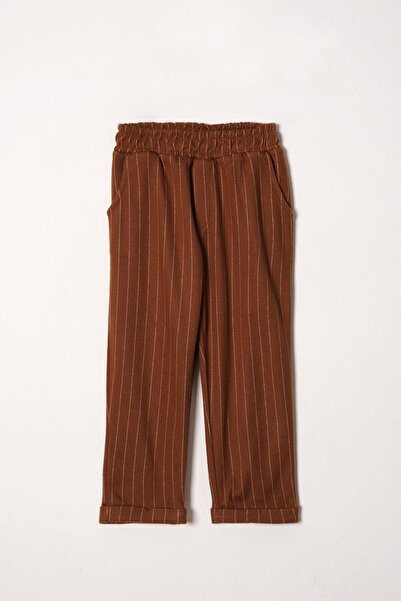 zepkids White - Brown Boy's Set with Hooded Collar and Buttoned Muslin Trousers