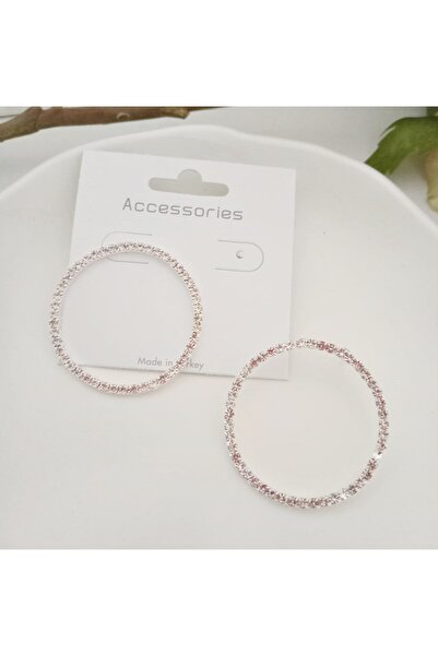 mos&more Gümüş Zirkon Su Yolu Halka Kadın Küpe Çap.4,5cm