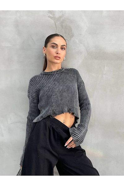 İLKCET MODA Dámský svetr s roztrhaným úpletem Crop