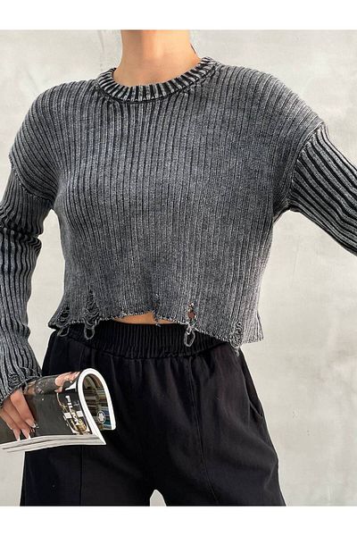 İLKCET MODA Dámský svetr s roztrhaným úpletem Crop