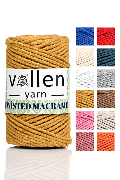 vollen yarn Premium 3 Twist Makrame, frânghie de bumbac, Three Twist Hobby Fl...