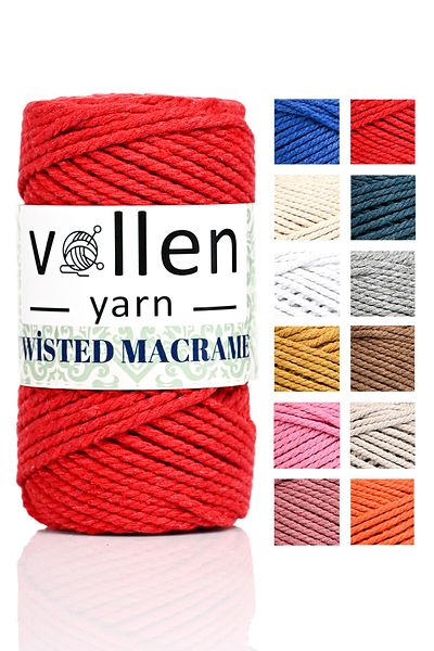 vollen yarn Premium 3 Twist Macrame, Cotton Rope Thread, Three Twist Hobby Thread 250 Gr