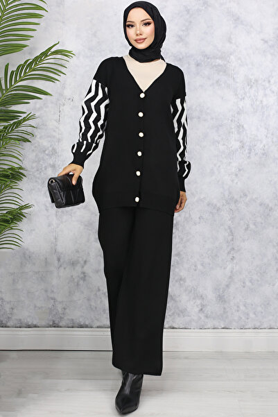 benguen Black Patterned Knitwear Set - 4064 Sleeves