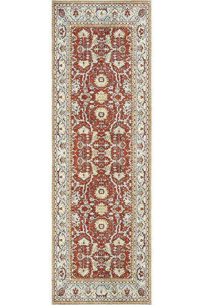 Cool Halı Private Kırmızı Eskitme Vintage Halı Otantik Etnik Desenli Şönil Yolluk Yıkanabilir Koridor Halısı