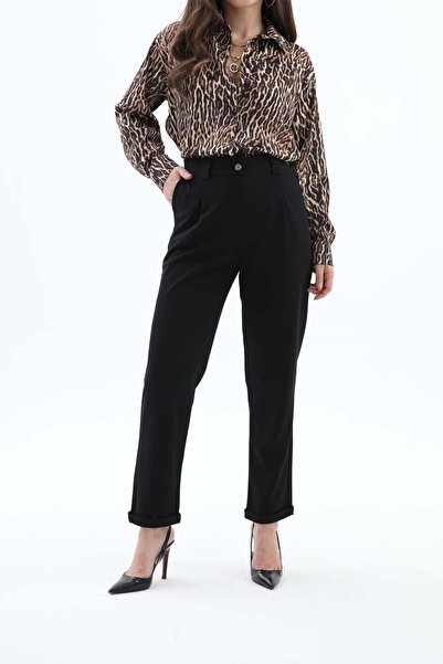 VAPUR TEKSTİL Carrot Trousers with Elastic Waist Pockets - Black