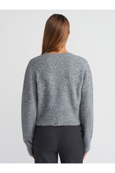 Dilvin 60273 Cardigan de tricotaj cu nasturi cu decolteu în V afumat