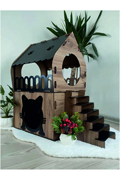 2holgun kedi evi iki katlı kedi evi iki renkli kedi evi tasarım 2 katlı siyah