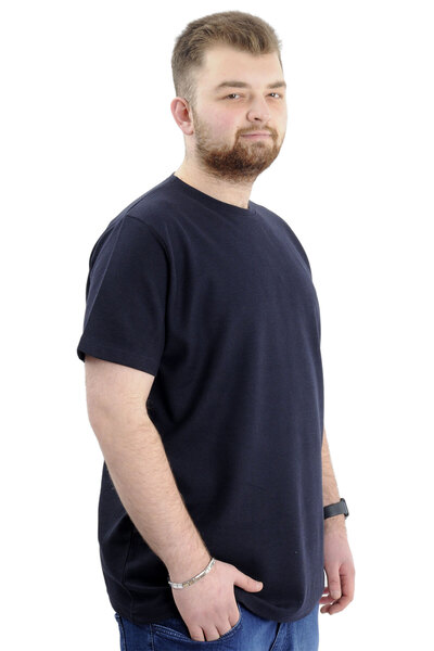 ModeXL Ανδρικό μπλουζάκι - Mode XL, μεγάλο μέγεθος, λαιμόκοψη, WAFFLE 20033 Navy