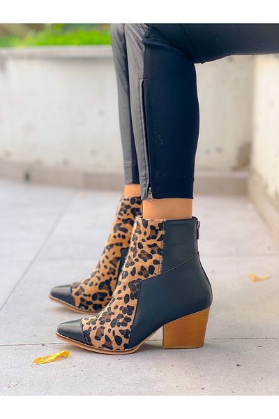 irmona CIZME BERO PIELE NEGRA CU DETALIU LEOPARD