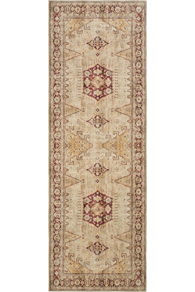 Cool Halı Private Krem Eskitme Vintage Halı Etnik Desenli Otantik Şönil Yollu...