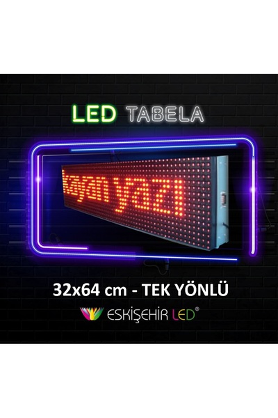 ESLED Kayan Yazı Led Tabela 32x64 Cm Tek Renk  KIRMIZI Tek Yönlü