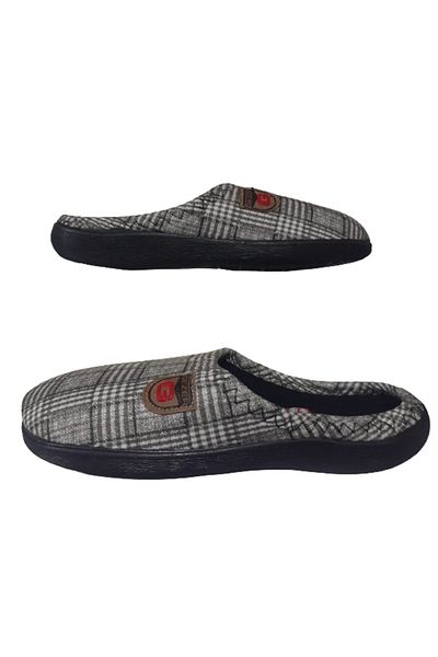 GEZER Men's Grey-White Square Patterned Orthopedic Sole Daily Indoor Slippers Gezerr302-11