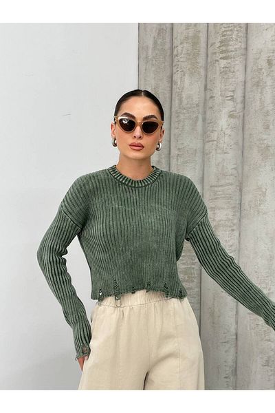 İLKCET MODA Γυναικείο πουλόβερ Ripped Knitwear Crop