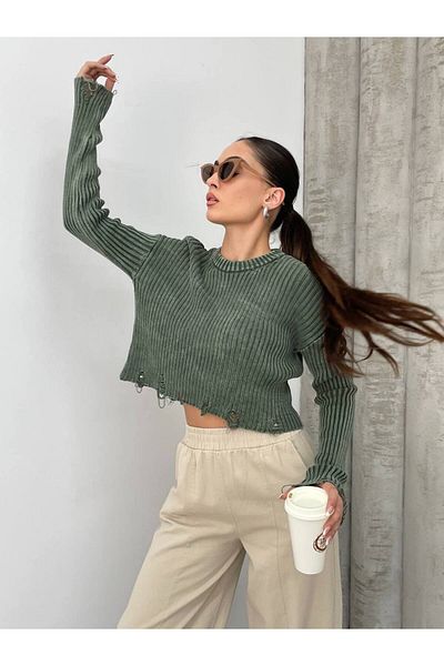 İLKCET MODA Γυναικείο πουλόβερ Ripped Knitwear Crop