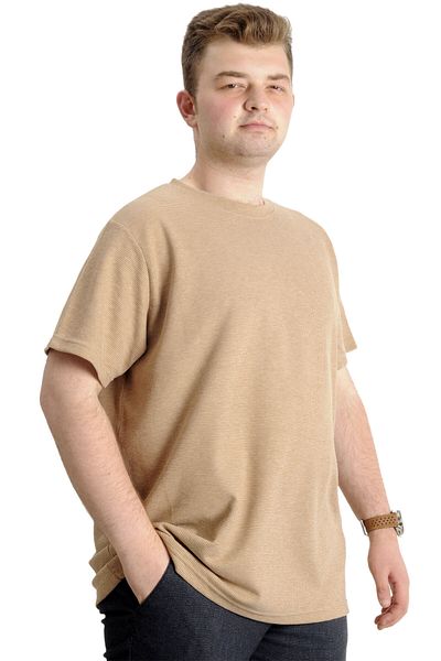 ModeXL Ανδρικό μπλουζάκι Mode Xl Μεγάλο μέγεθος Crew Neck Waffle 20033 Μπεζ