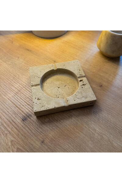 LİSPERA Travertine Marble Ashtray, Natural Marble Ashtray, Travertine Marble Square Ashtray