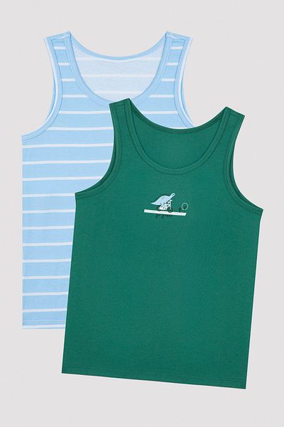 Penti Boy's Dinosaur Printed Striped 2-Piece Undershirt