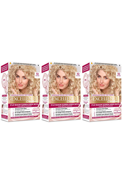 L'Oreal Paris Excellence Saç Boyası 10 Açık Sarı 3'lü Set Yenilenmiş Ambalaj