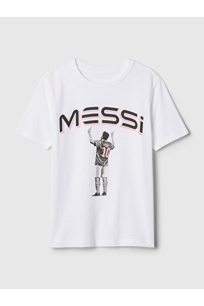 GAP Erkek Çocuk Beyaz Messi Grafikli T-Shirt