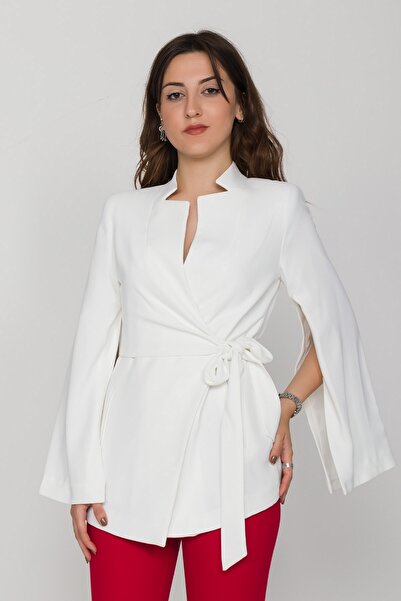 AYHAN 90177 Yandan Bağlamalı Hakim Yaka Yırtmaç Kol Ceket