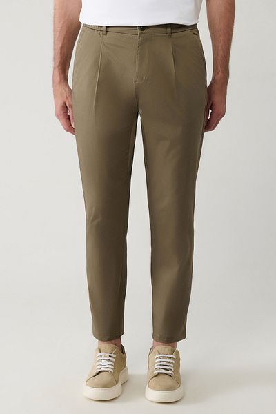 Avva Men's Light Khaki Relaxed Fit Cotton Blend Classic Waist Trousers A41Y3037