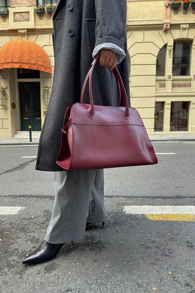 LEONAS Geantă de mână și de umăr pentru femei, cu fermoar, cu accesorii din piele mărime XL, Roșu Claret Roma