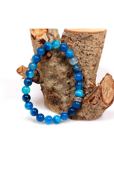 Taş Sandığı Evil Eye Blue Agate Stone Bracelet - 8 mm