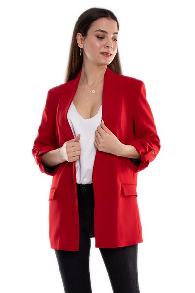 AYHAN 90624 Women's Long Jacket with Folded Sleeves