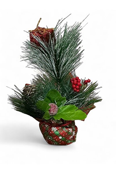 Home Yılbaşı Dekoratif Masa Çam Ağacı - Kırmızı Süslemeli