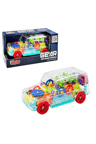 tmtoysandmore سيارة جيب ميكانيكية مضيئة وموسيقية متعددة الأدوار بتصميم شفاف