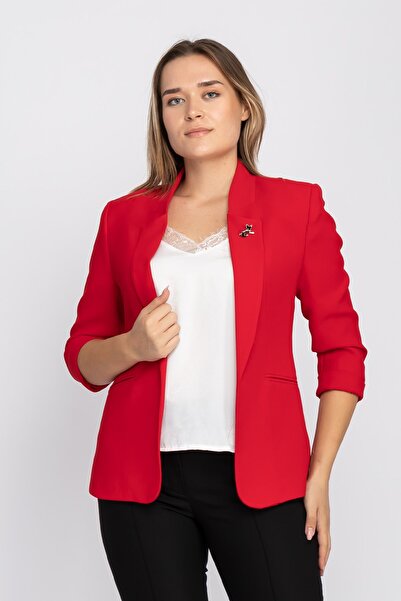 AYHAN 90179 Büyük Beden Kedi Broşlu Kadın Ceket