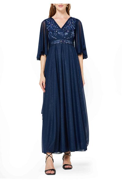 Amri Embroidered Glitter Long Dress
