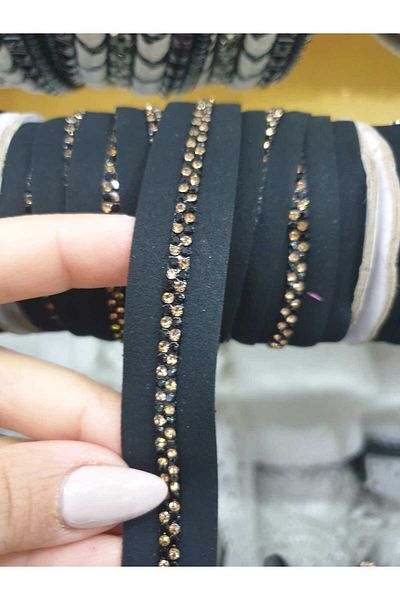 ESRA ŞELEM Black Stripe Sewing Accessory - Decorative Clothing Applique with Stone Detail Hobby