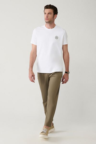 Avva Men's Light Khaki Relaxed Fit Cotton Blend Classic Waist Trousers A41Y3037