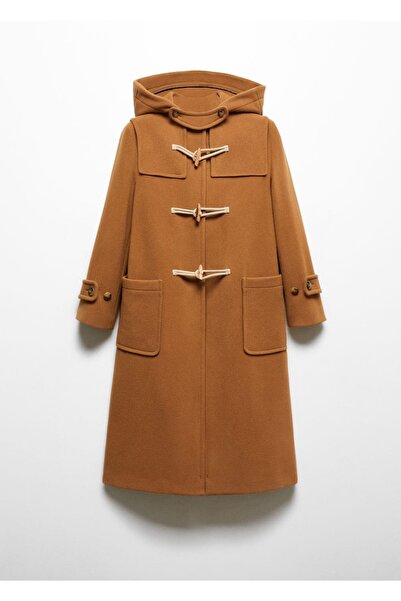 MANGO Woman Yün karışımlı kapüşonlu kaban