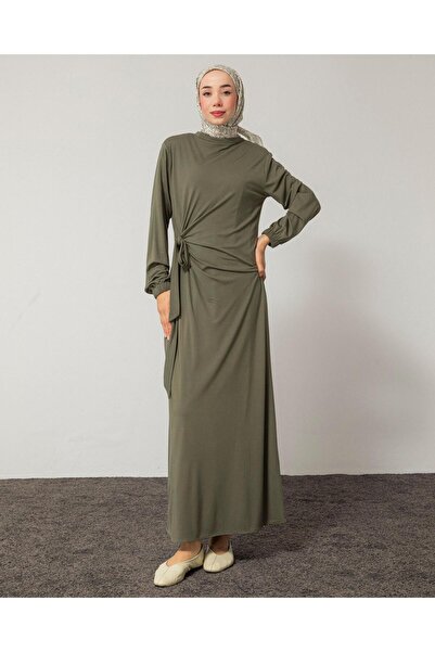 Meri Store Yandan Bağcıklı Lacivert Penye Elbise