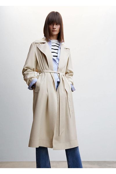 MANGO Woman Draped Collar Trench Coat