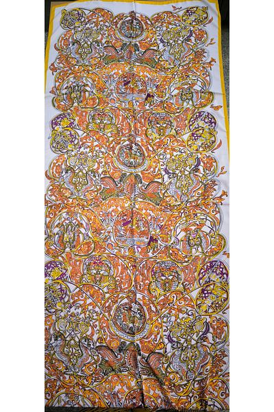 FRESCO SCARFS Premium Ethnic Θιβετιανό μοτίβο Voile Silk Cardion Shawl Κίτρινο-πορτοκαλί