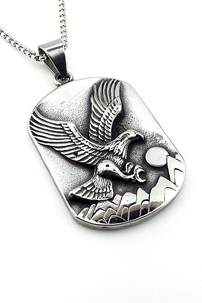 Solfera Eagle Mountain Landscape Embossed Imprint Type Titanium Steel Men's Necklace Q0925